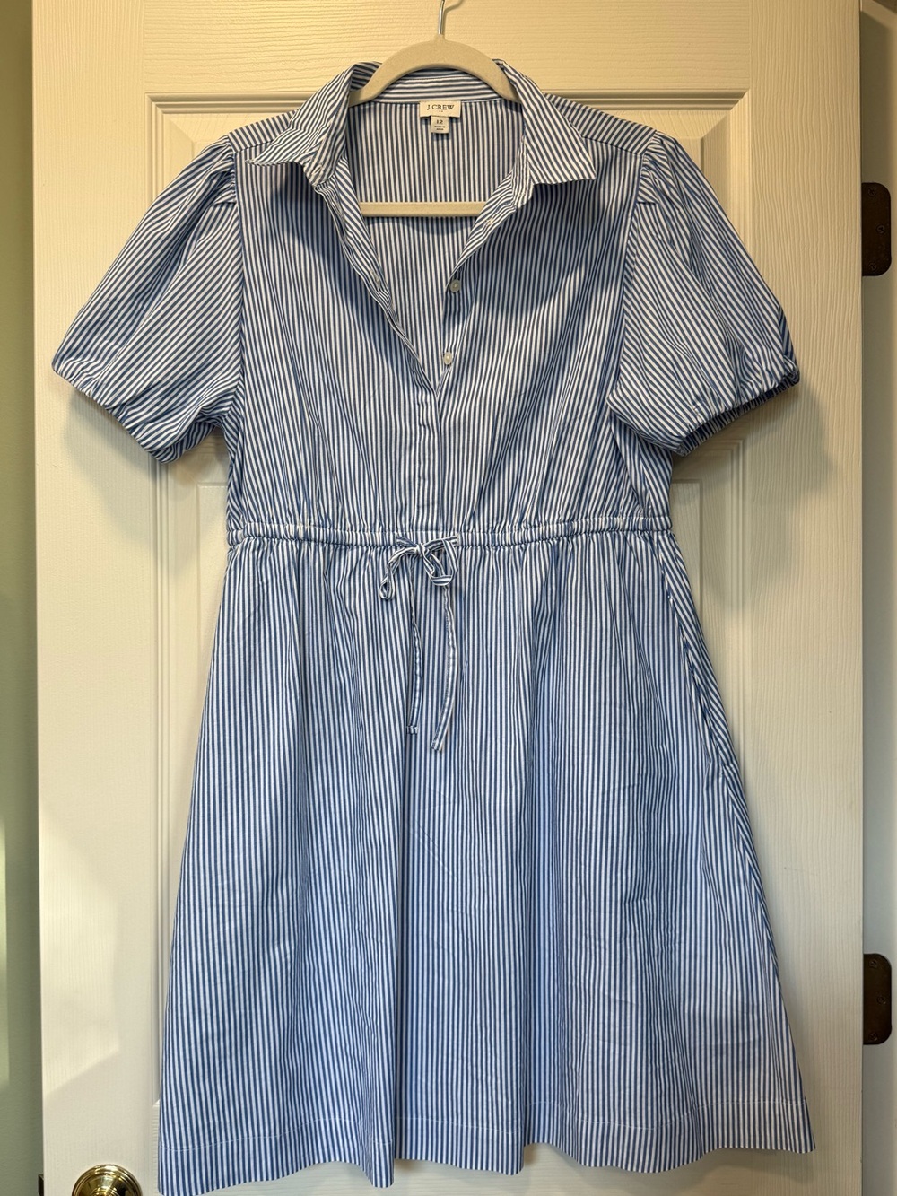 J. Crew Factory Blue and White Striped Short-Sleeve Shirt Dress